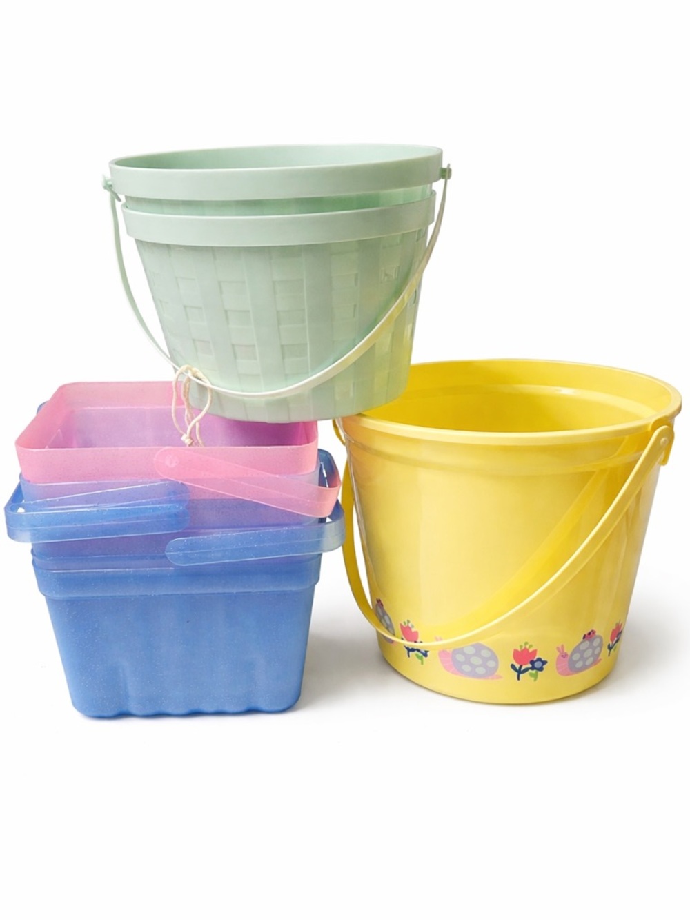 Set of Colorful Easter Buckets - Yellow, Blue, Pink, Mint